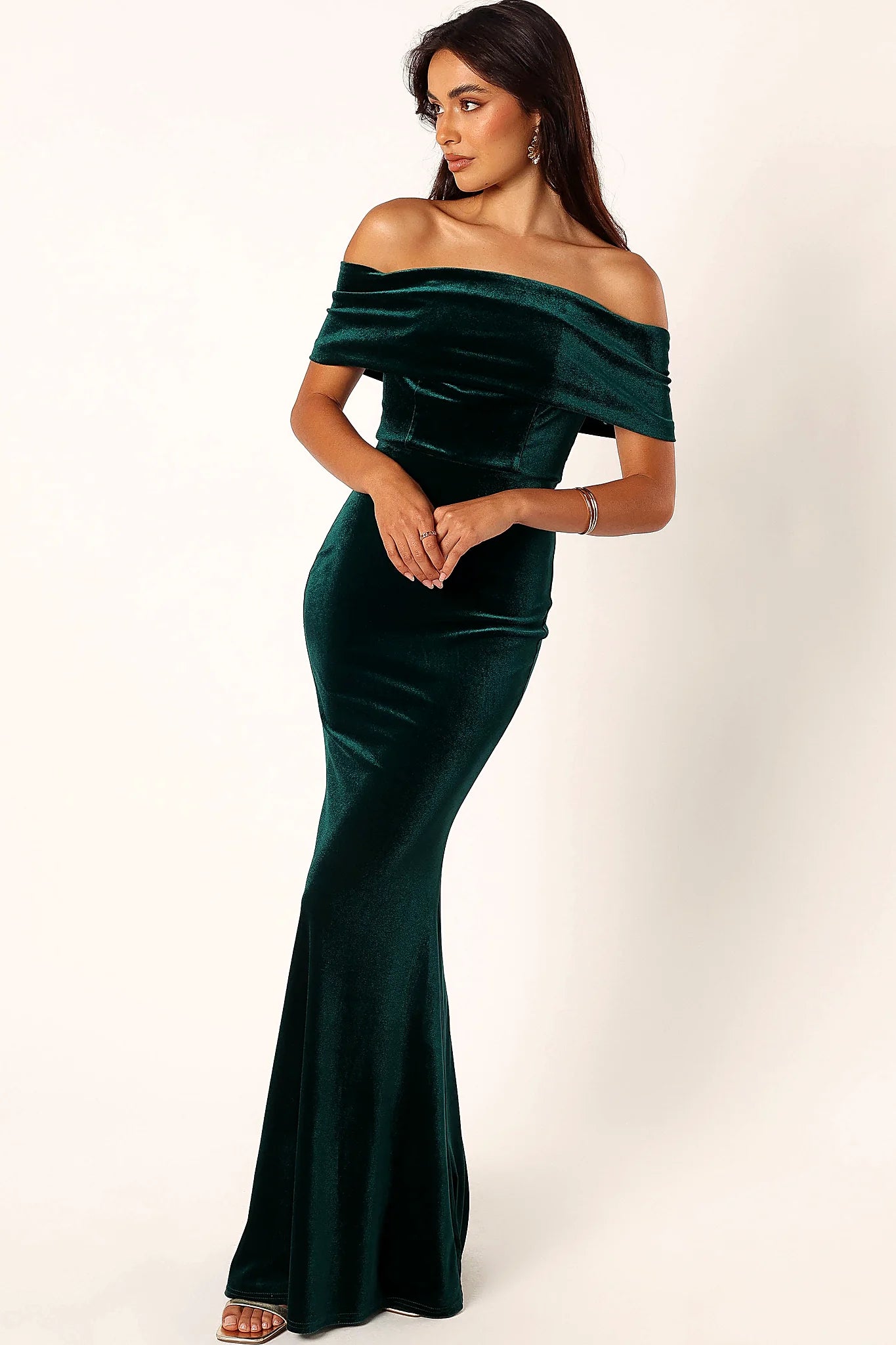 Adair Off Shoulder Maxi Dress - Emerald Green
