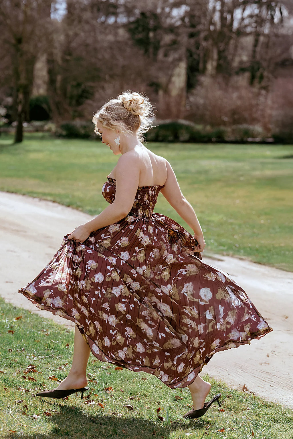 Angelique Strapless Maxi Dress - Brown Floral