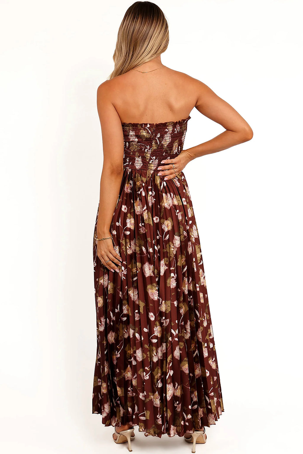 Angelique Strapless Maxi Dress - Brown Floral
