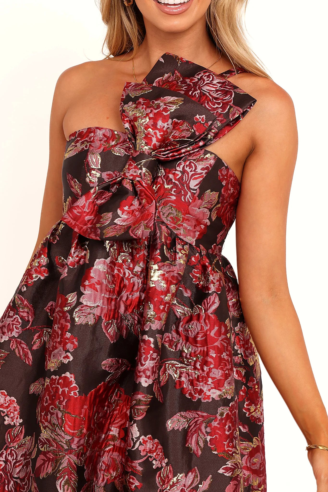Drop tiered A-line skirt on a floral maxi dress