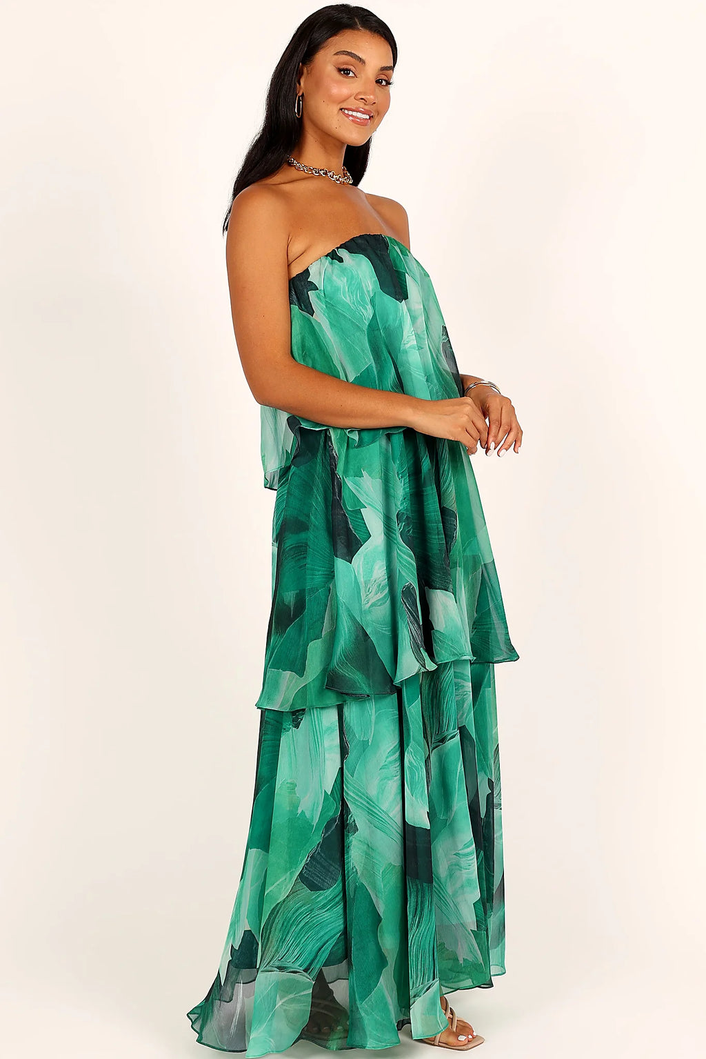 Bloom Strapless Maxi Dress - Green Floral