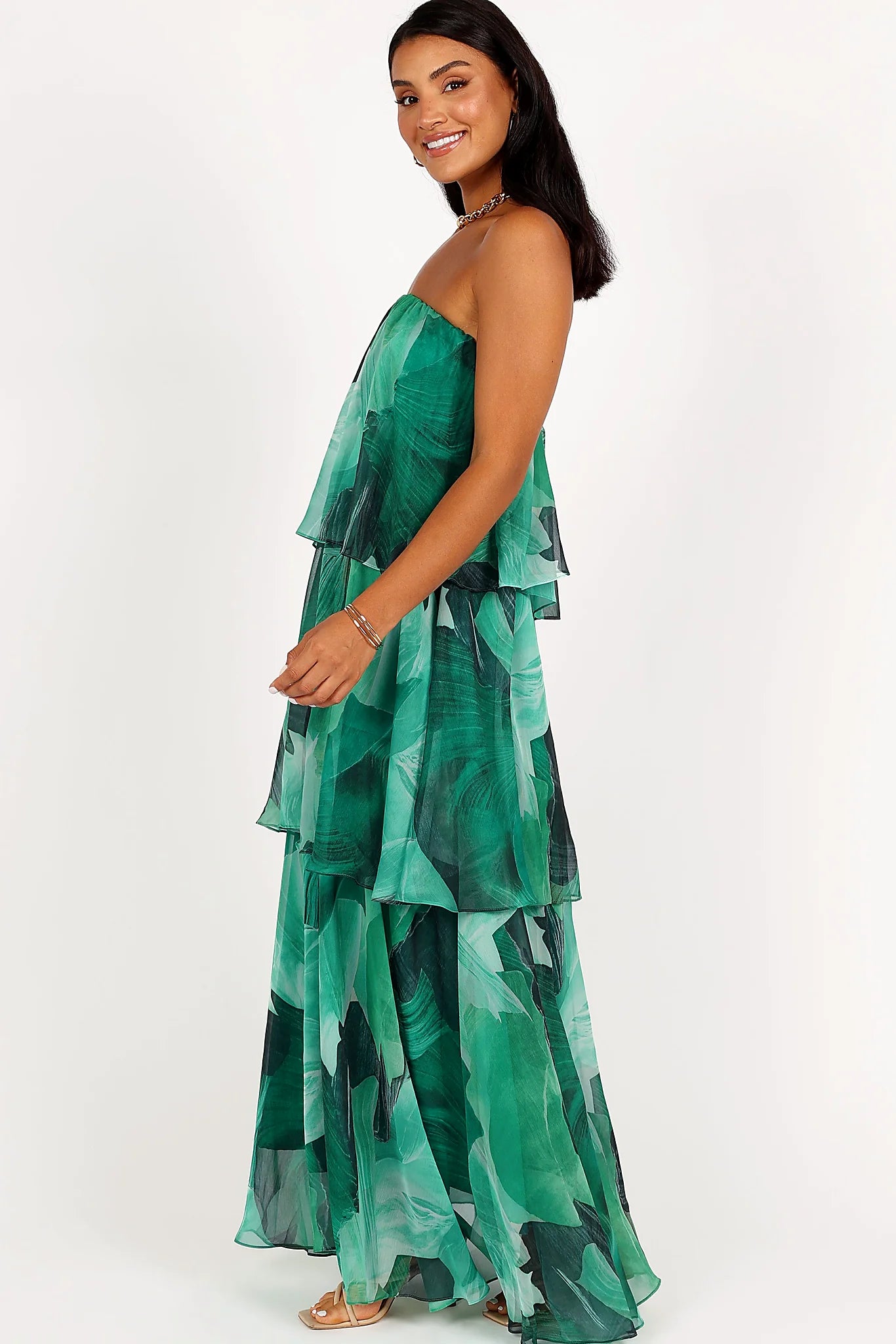 Bloom Strapless Maxi Dress - Green Floral