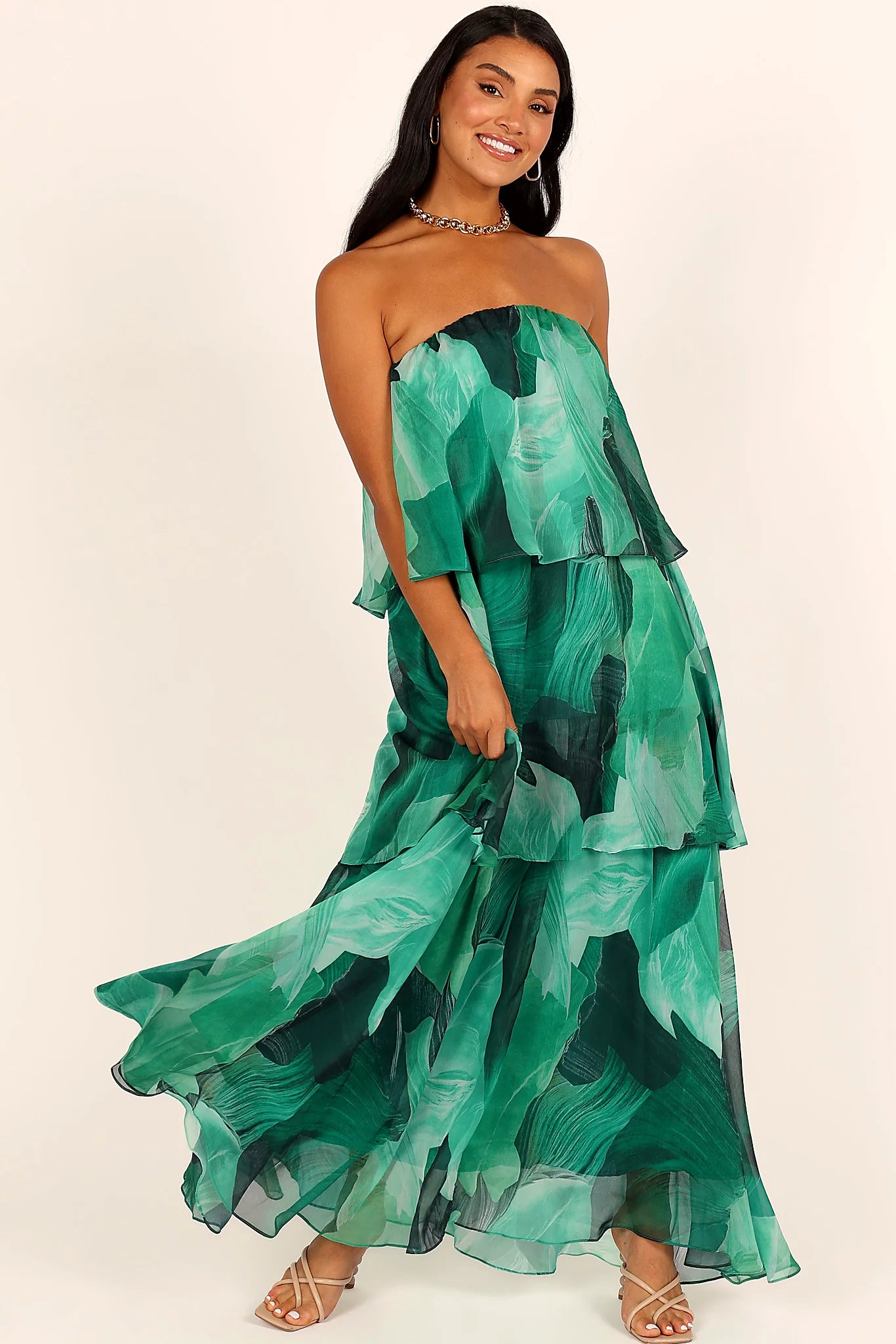 Bloom Strapless Maxi Dress - Green Floral