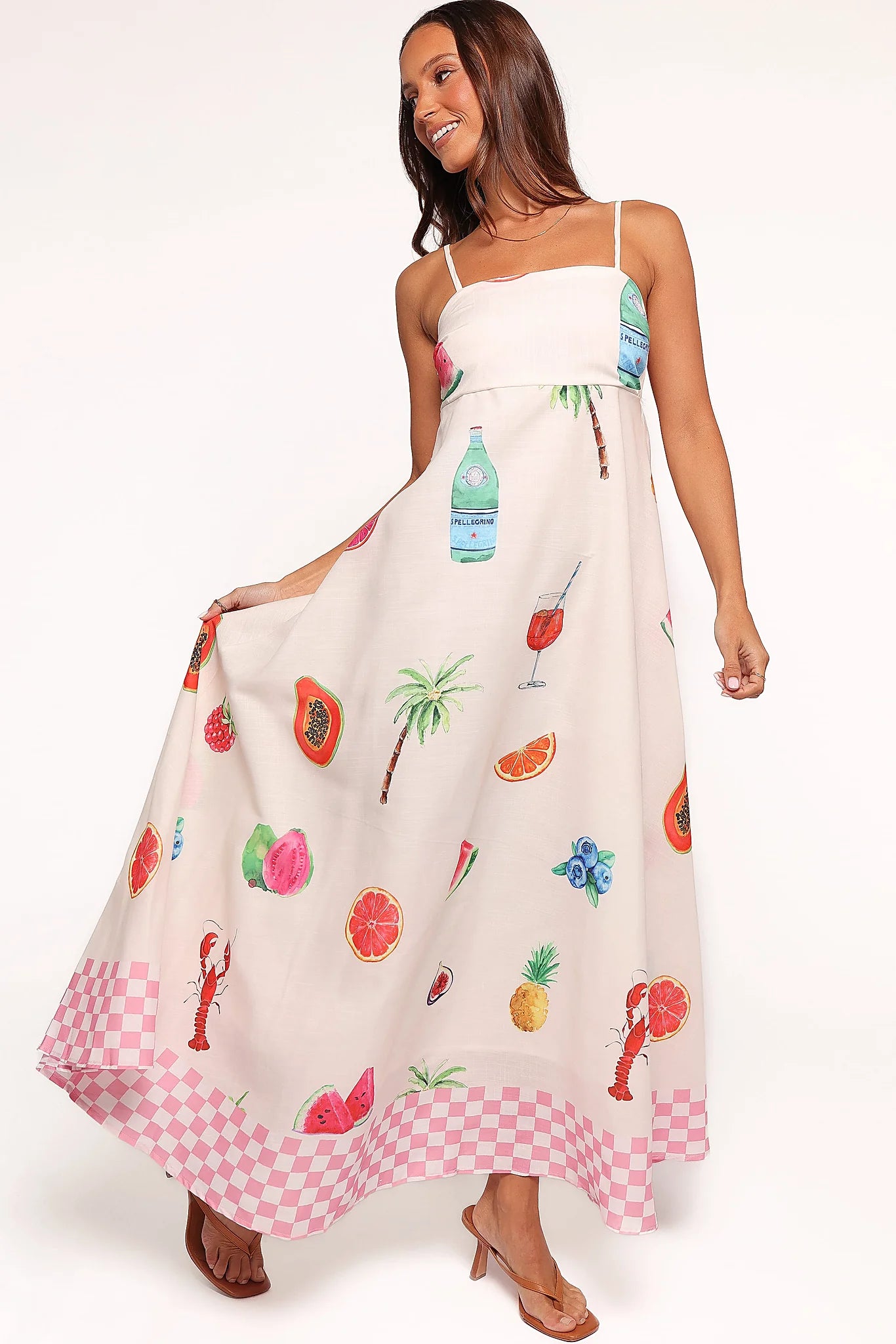 Shirred back detail on a Tutti Fruitti maxi dress