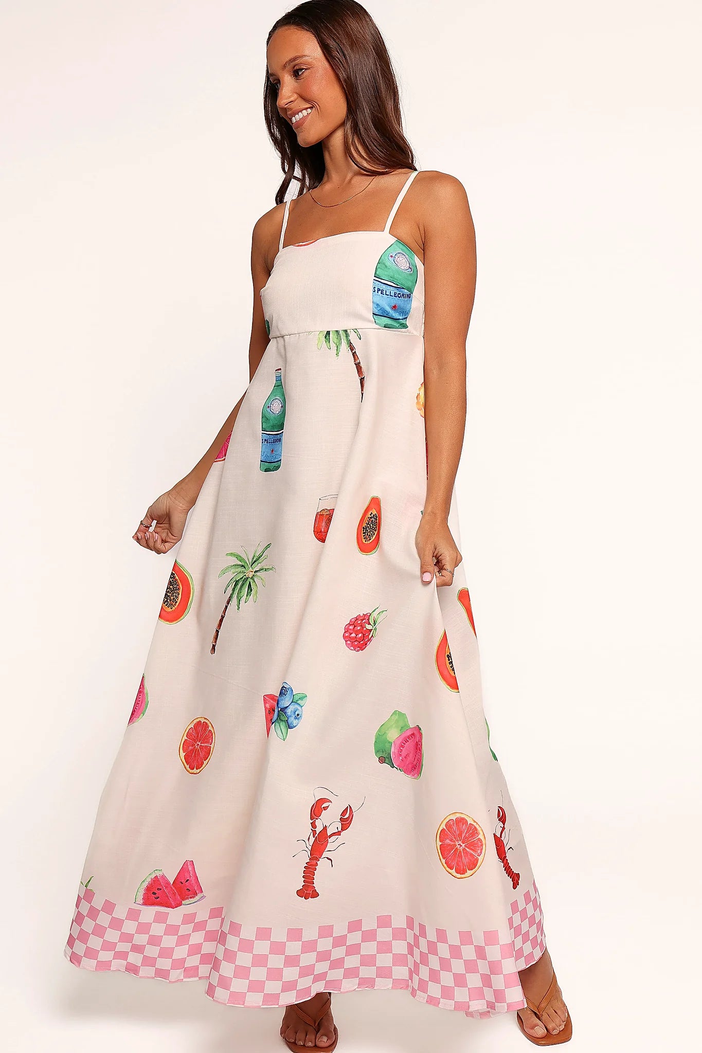 Tutti Fruitti print maxi dress with a square neckline