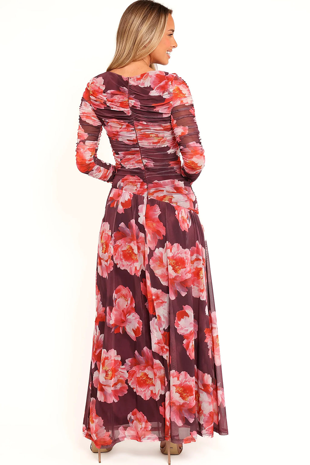 Calypso Long Sleeve Maxi Dress - Burgundy Peony