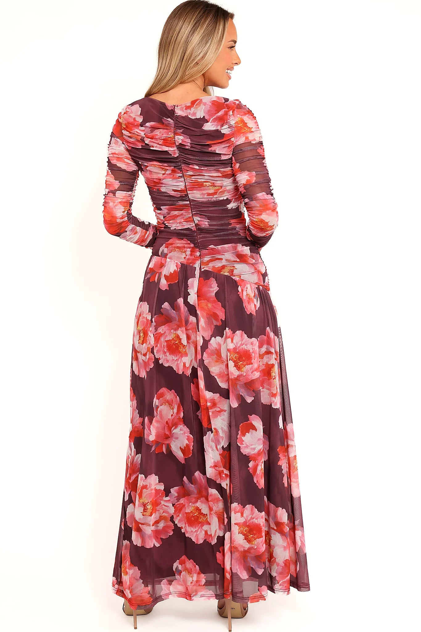 Calypso Long Sleeve Maxi Dress - Burgundy Peony