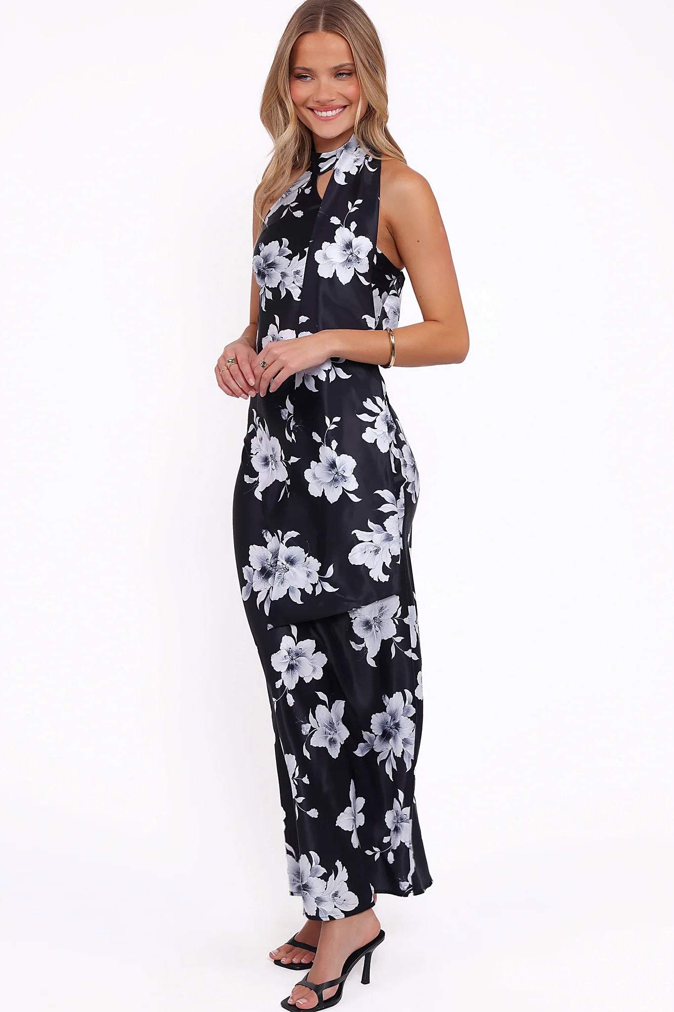 Back cut out above an elasticised waistband on a midi dress