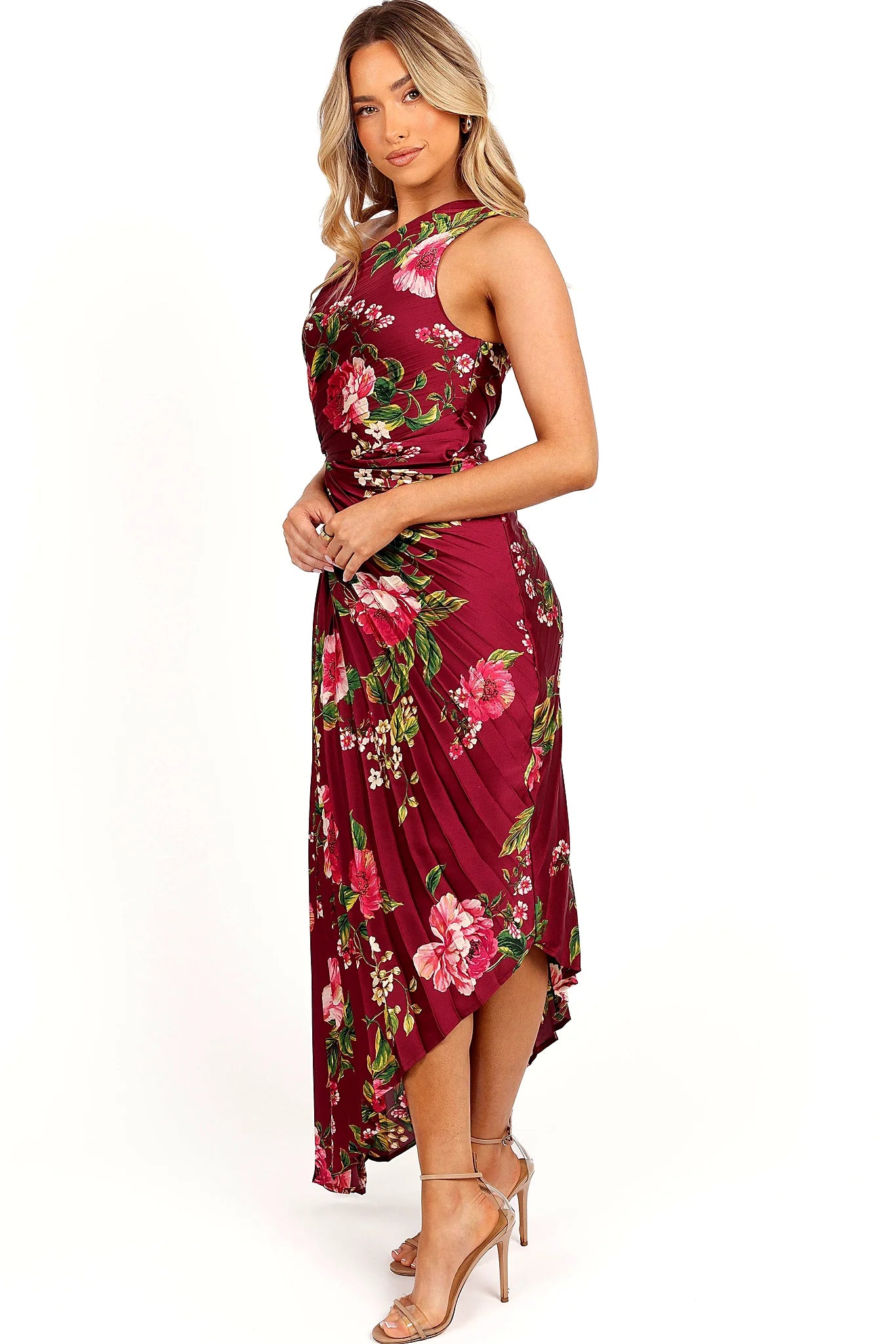 Kleo One Shoulder Maxi Dress - Burgundy Floral