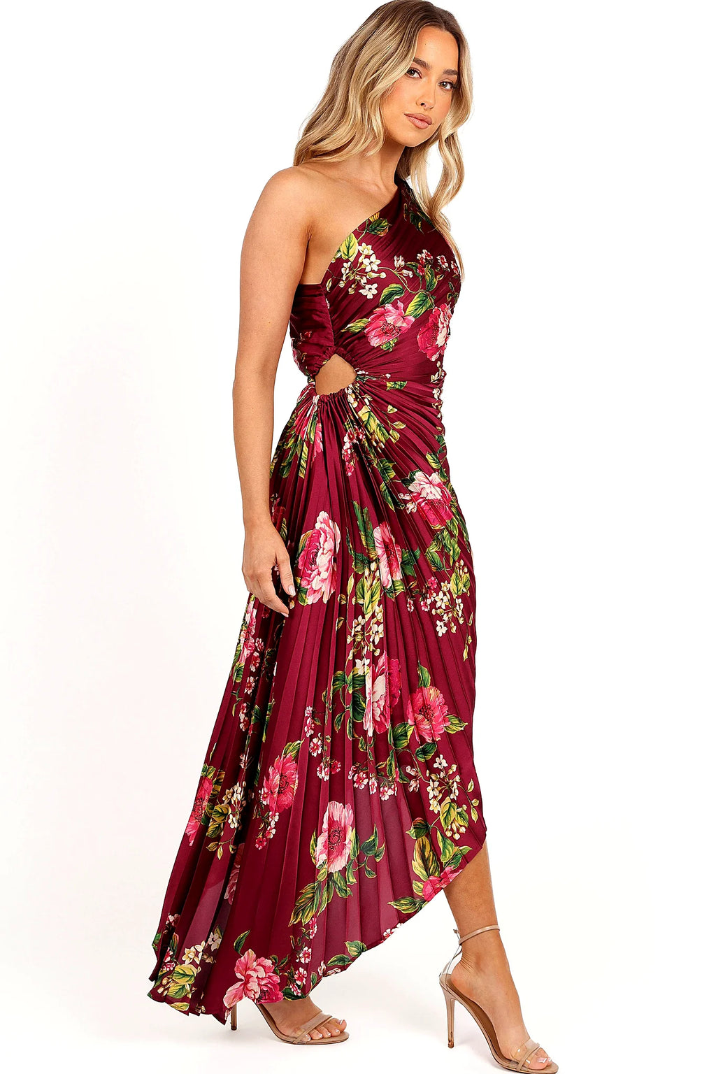 Kleo One Shoulder Maxi Dress - Burgundy Floral