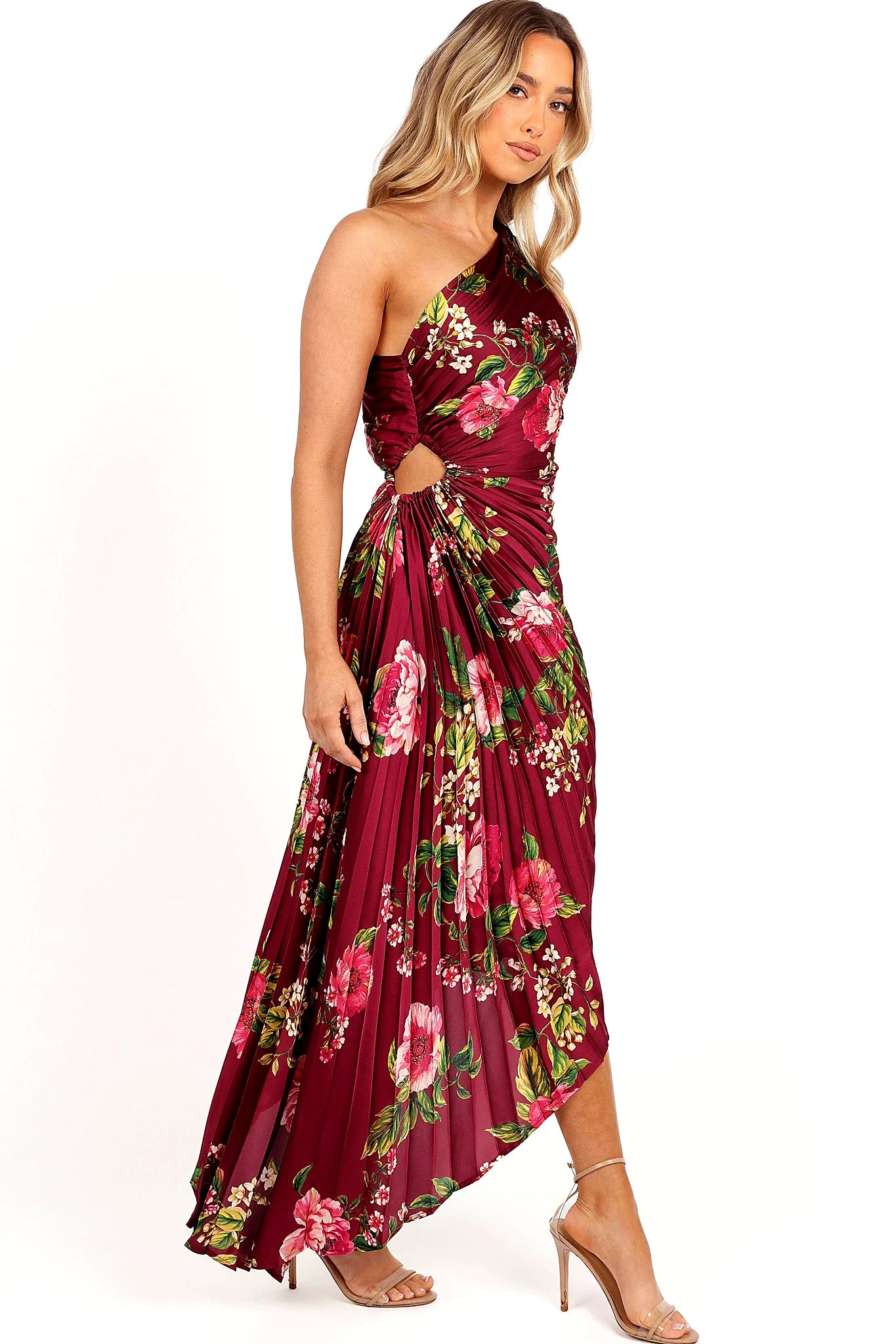 Kleo One Shoulder Maxi Dress - Burgundy Floral