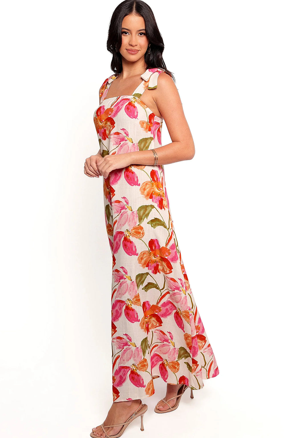Full length view of an unlined large floral maxi dress