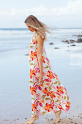 Large floral print maxi dress with an elasticised square neckline