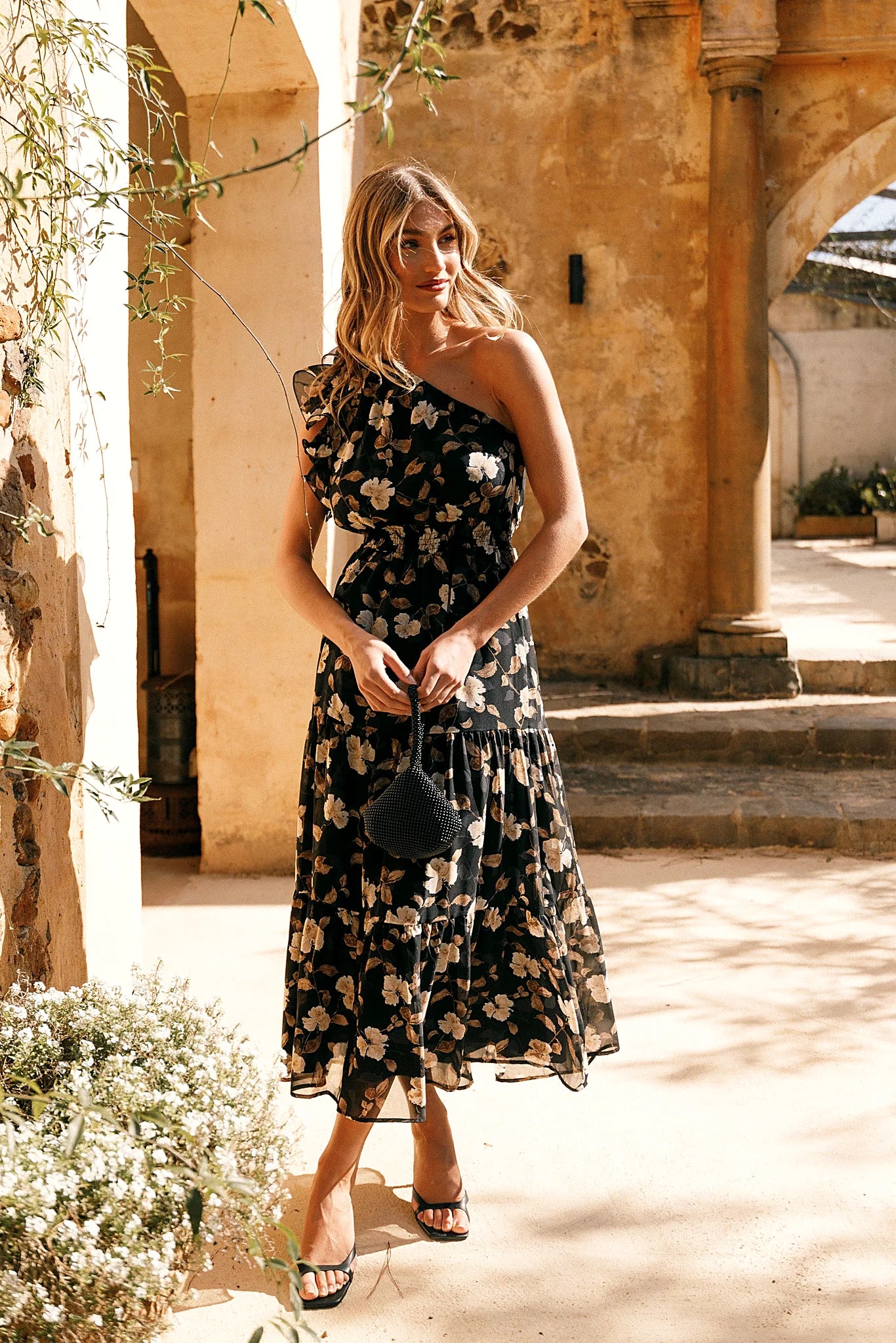 Layley One Shoulder Maxi Dress - Black Floral