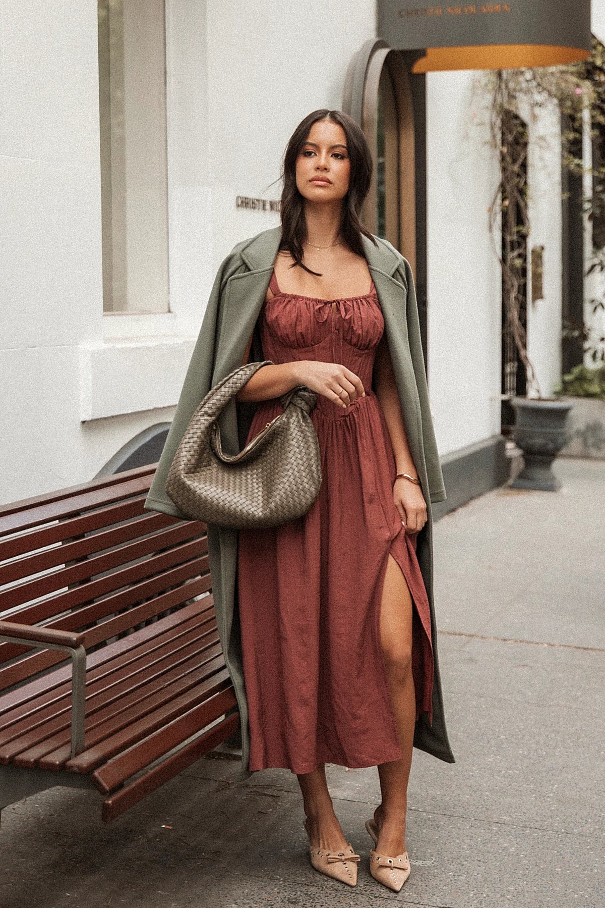 Midi dress with a square neckline and thin non adjustable straps