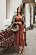 Midi dress with a square neckline and thin non adjustable straps
