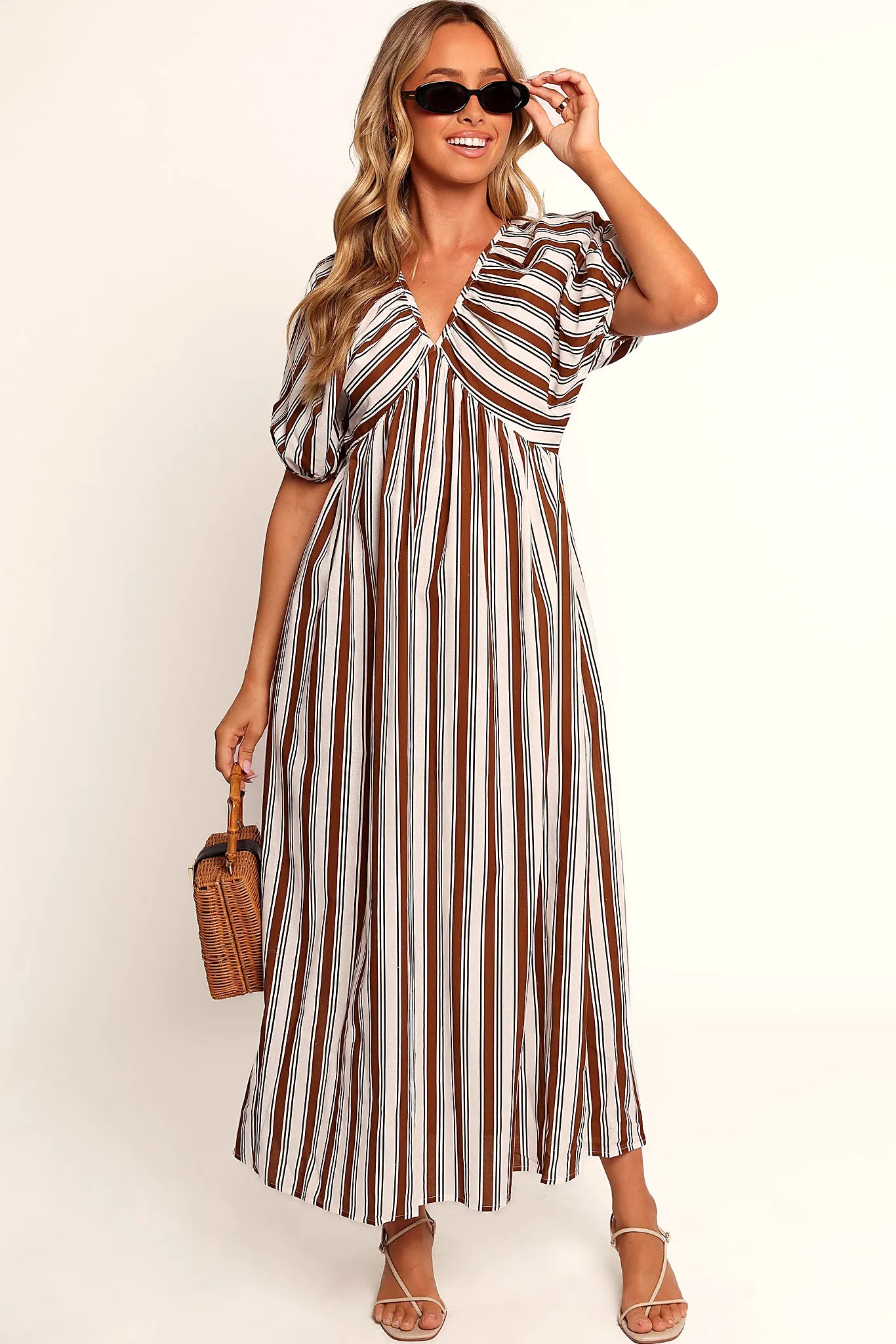 Sullivan Puff Sleeve Maxi Dress - Chocolate Stripe