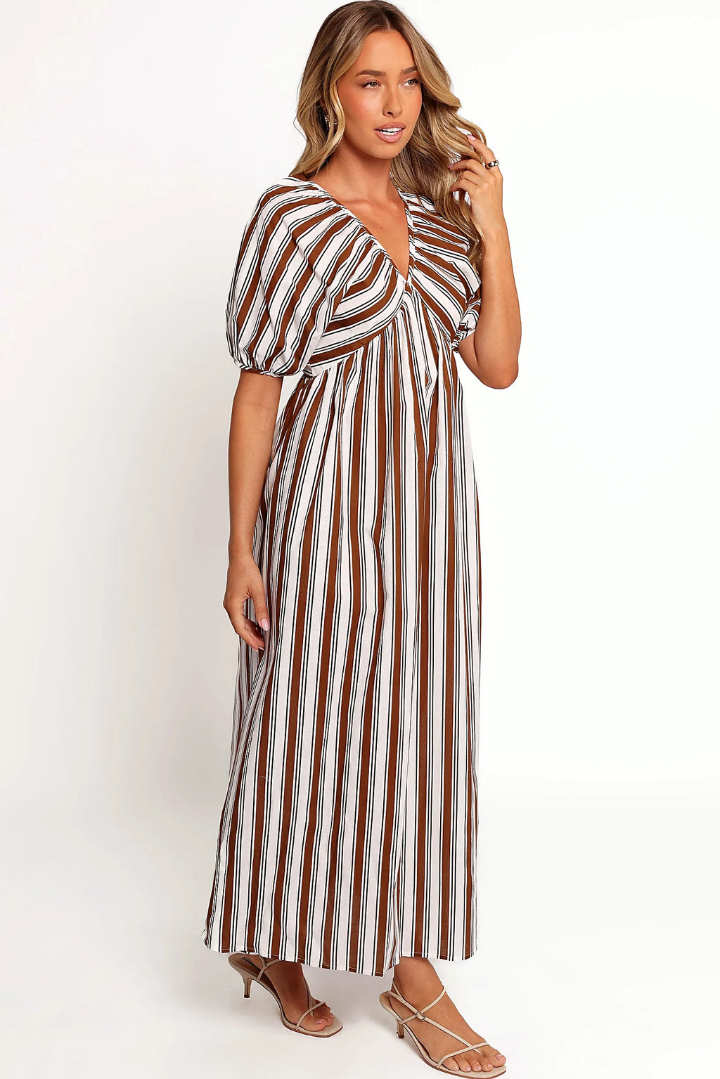 Sullivan Puff Sleeve Maxi Dress - Chocolate Stripe