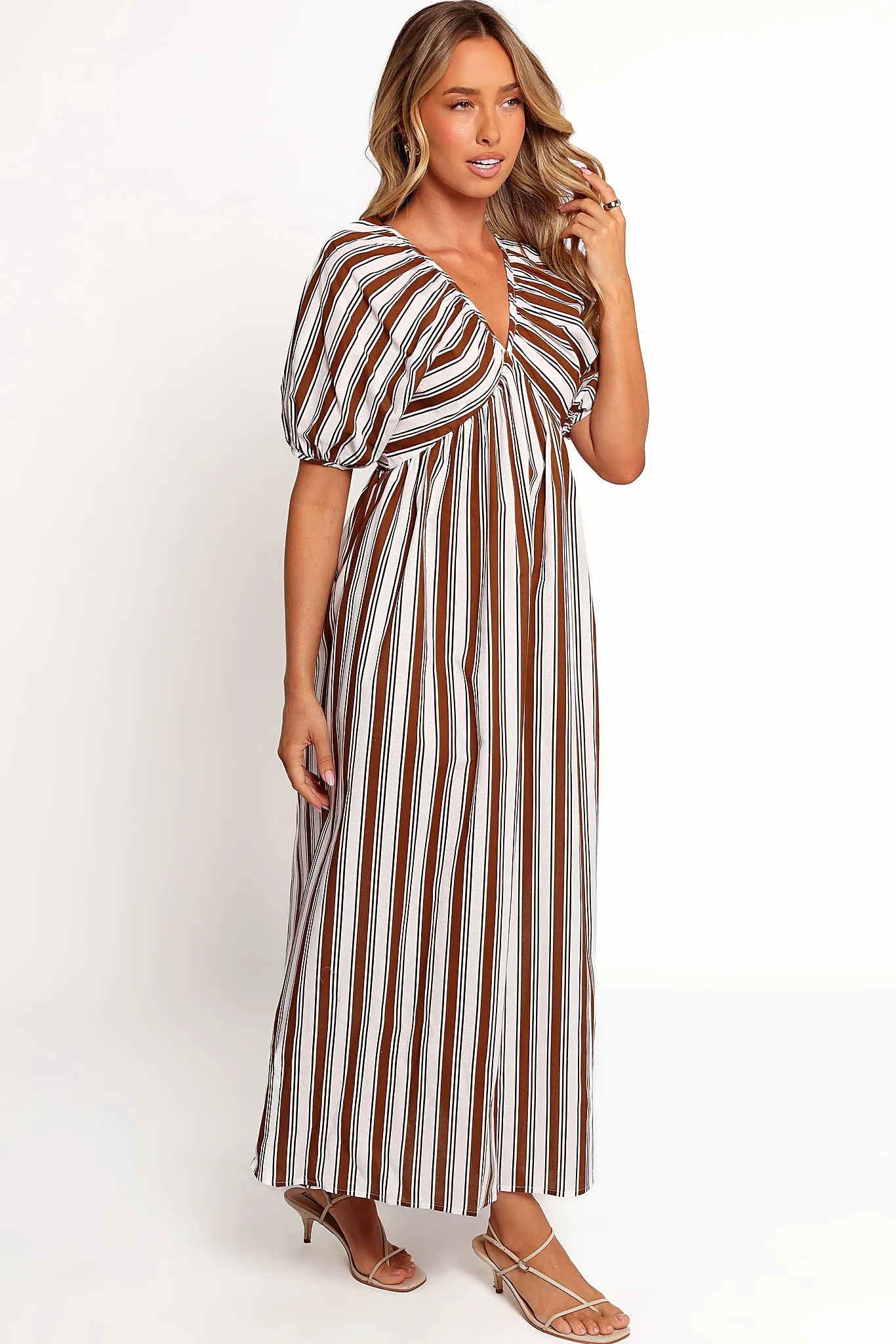 Sullivan Puff Sleeve Maxi Dress - Chocolate Stripe