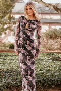 Floral lace maxi dress with a round neckline and twist detail